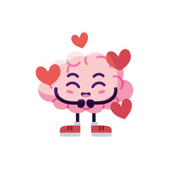 Isolated brain cartoon with hearts and a smile - Vector illustration