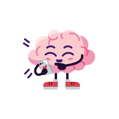 Isolated brain cartoon with a smartphone - Vector illustration