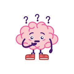 Isolated brain cartoon with question marks - Vector illustration