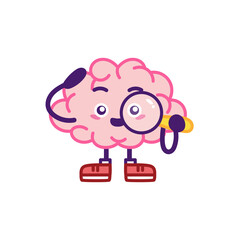 Isolated brain cartoon with a magnifying glass - Vector illustration