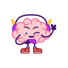 Isolated brain cartoon playing videogames - Vector illustration