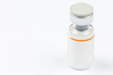 Vaccine bottle above white background with copy space Covid19 Coronavirus