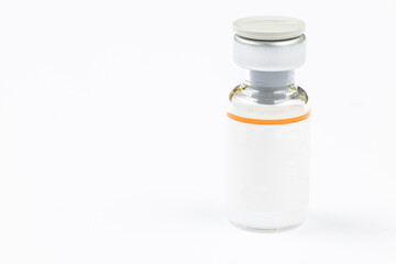 Vaccine bottle above white background with copy space Covid19 Coronavirus