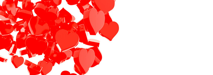 Valentine day design concept in minial style. Love background. Falling many small red hearts. 3D rendering