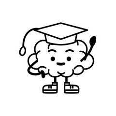 Isolated brain cartoon with its student graduation uniform. Vector illustration