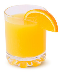 Isolated drink. The glass of orange juice with a slice of orange fruit isolated on white background with clipping path