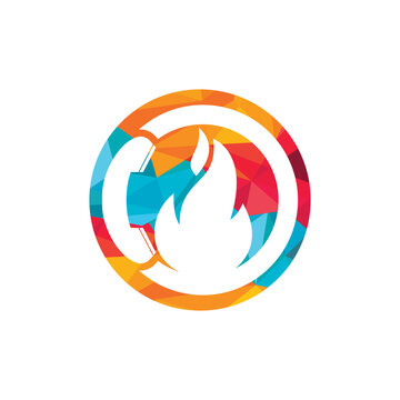 Hot call vector logo design concept. Handset and fire icon.