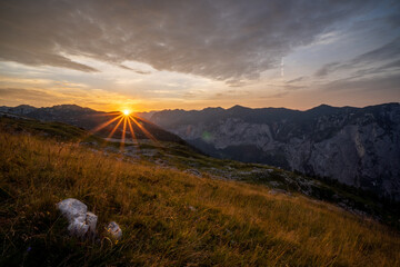 Hiking in Totes Gebirge mountains in Austrian Alpes