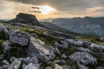 Hiking in Totes Gebirge mountains in Austrian Alpes
