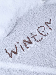 Inscription on the snow. Winter