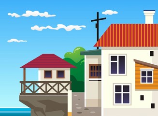 Beach front buildings on a sunny day