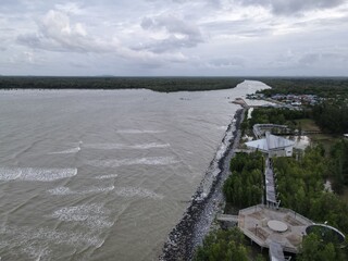 Creative Aerial Shots of the Santubong and Damai Beaches of Sarawak Malaysia, beside the South...