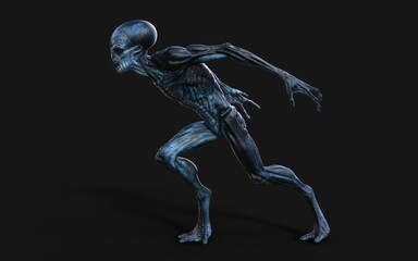 3d Illustration of a red eyes alien on dark background with clipping path.