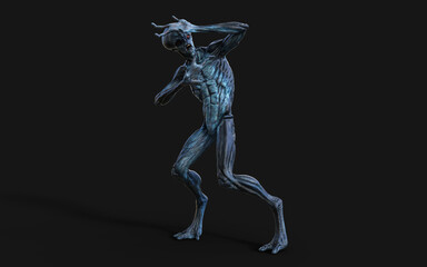 Fototapeta na wymiar 3d Illustration of a red eyes alien on dark background with clipping path.