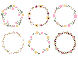 Flower wreaths in hand drawn style. Doodle vector illustration.