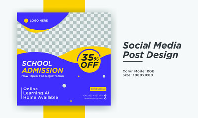 School admission social media post design template