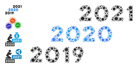 2019 - 2021 years bacteria mosaic icon. 2019 - 2021 years collage is made of random bacilla pictograms. Bonus pictograms are added. Flat style.