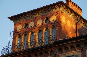 Italy, Turin: tower at home with large windows
