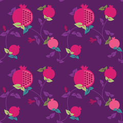 Fototapeta na wymiar Floral pomegranate fruit vertical vector pattern