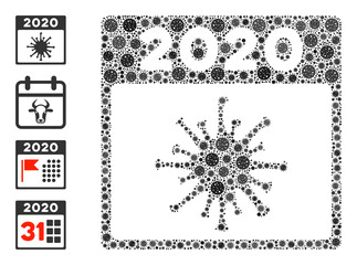 2020 covid calendar day coronavirus mosaic icon. 2020 covid calendar day collage is created from random coronavirus icons. Bonus pictograms are added. Flat style.