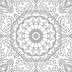 Floral Nature Mandala Motive - Coloring Book Vector Illustration In Black and White