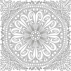 Floral Nature Mandala Motive - Coloring Book Vector Illustration In Black and White