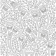 Floral Nature Motive - Coloring Book Vector Illustration In Black and White