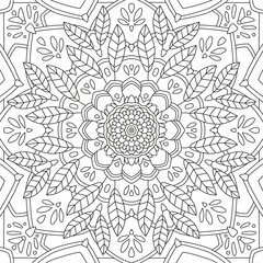Floral Nature Mandala Motive - Coloring Book Vector Illustration In Black and White