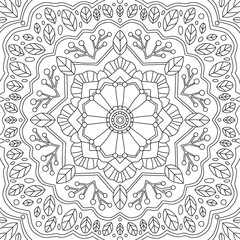 Floral Nature Mandala Motive - Coloring Book Vector Illustration In Black and White