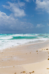 Beach and waves in cancun Mexico