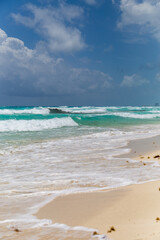 Beach and waves in cancun Mexico