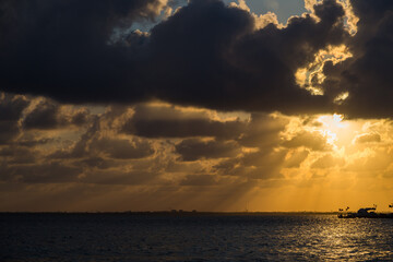 Beautiful sunset in the beach in Cancun Mexico