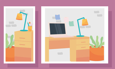 workplaces icon set in frames vector design