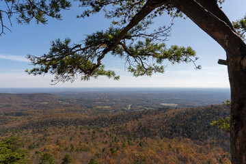 Panoramic views of the hills surrounding Hanging Rock State Park in North Carolina in autumn