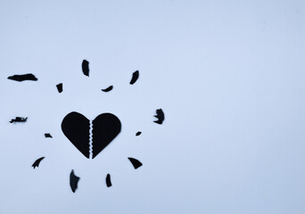 Broken heart. Black heart shape.