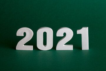 The 2021 numbers are made of white plaster. New year concept. Vision of the new logo twenty twenty one. New Year 2021. Results of 2021. Concept