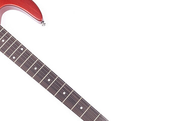 Guitar neck with frets above white background