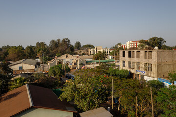 Obraz premium panoramic view from the hotel balcony in southern Ethiopia where the city overlooks the late afternoon