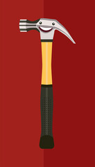 Funny character hammer with a claw hammer on a red background