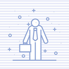 Businessman avatar with suitcase on striped background vector design