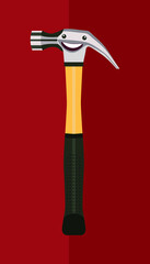 Funny character hammer with a claw hammer on a red background