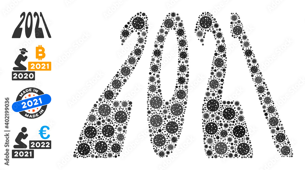 Poster 2021 perspective digits covid mosaic icon. 2021 perspective digits collage is done from random covid