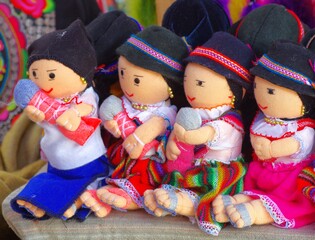 Colorful woven and handmade dolls sale in Ecuador