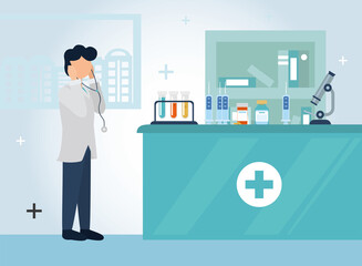 man doctor with icon set vector design