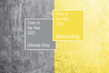 Concrete flat surface with a texture. Trendy colors 2021 - Gray and Yellow.