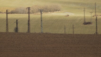 Electric power lines in field