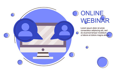 Webinar concept, online course, distant education, video lecture, internet group conference, training test, work from home, easy communication, vector line icon