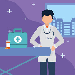 man doctor with medical kit vector design