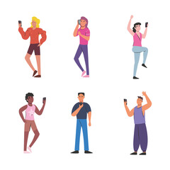 people with smartphones isolated vector design