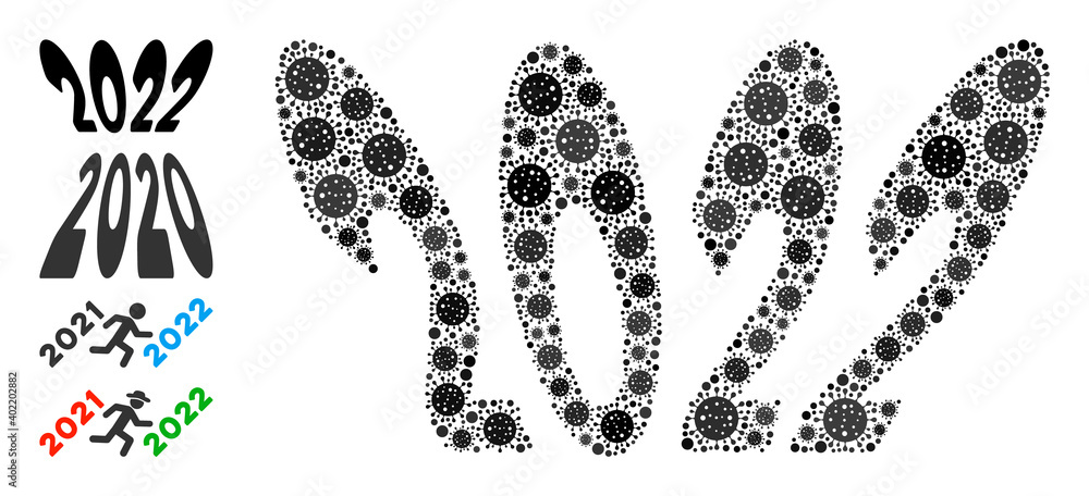 Poster 2022 perspective text bacteria mosaic icon. 2022 perspective text collage is organized from random c